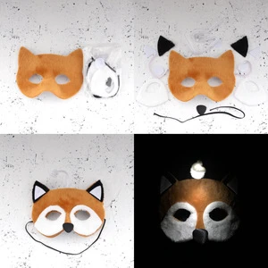 Cute Halloween DIY Fabric Cartoon Animals Masks with LED Lion Fox Raccoon Pink Panther Panda Rooster Unicorn DIY Masks for Kids