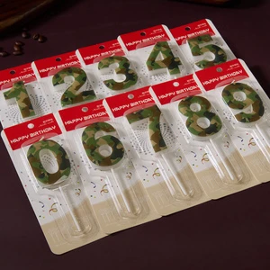 Wholesale Handmade Smokeless Eco-Friendly Camouflage Theme 0-9 Custom Pattern Birthday New Year Number Candles for Cupcake
