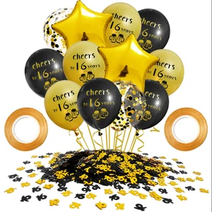 Adult Birthday Party Decorations 16 18 21 30 40 Digital Nice Black & Gold Balloon Sequin Set