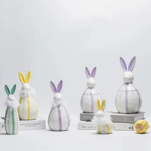 Ceramic Bunny Rabbit with Basket of Easter Eggs Figures for Easter Day