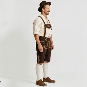 Mens Oktoberfest Bavarian Lederhosen Set Brown Embroidered Suspender Shorts Traditional German Beer Festival TV Movie Adults