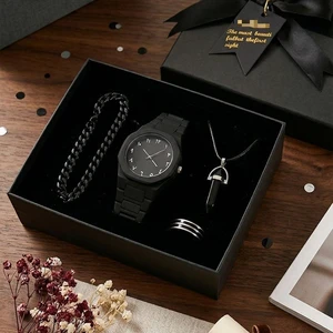 Men's Watch Necklace Bracelet Ring Gift Set for Boyfriend/Father-Father's Day & Valentine's Day Business Gift