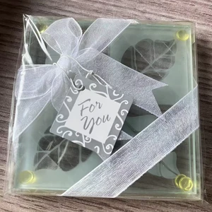 Thanksgiving Gift Favor Frosted Fall Leaf Glass Coaster Set (2pcs/set)