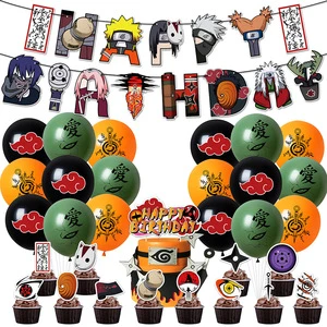Birthday Party Decorations Set with Orange and Blue Balloons Samurai Theme Banners Hanging Flags for Anime Fans Kids Adults