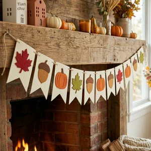 Exclusive Thanksgiving Flag Banner Pumpkin Maple Leaf Acorn Family Party Decoration Table Arrangement