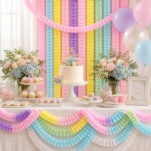 Pastel Tissue Paper Garland Colorful Hanging Paper Flower Garland for Birthday Wedding Baby Shower Party Decorations