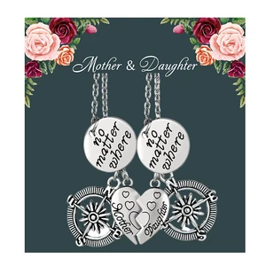Mother's Day Gift No Matter Where Mother Daughter Compass Pendant Jewelry Necklaces Gift for Mom Daughters Necklace