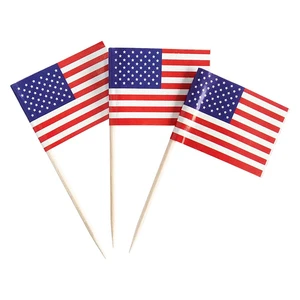 Customized Eco-Friendly Disposable Wooden Toothpicks Flag Cocktail Country Flag Picks