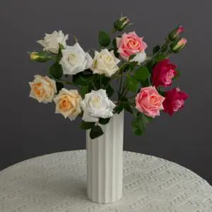 Artificial Rose Spray 3 Heads Faux Silk Roses Long Stem Real Touch Flower for Wedding Home Party Decoration