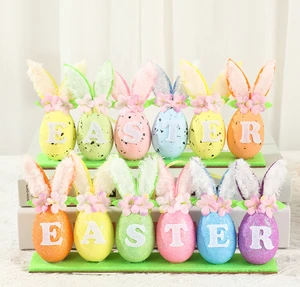 DM Easter Holiday Supplies Table Decoration Letter Egg with Rabbit Ears Flower Props for Festival Atmosphere Arrangement