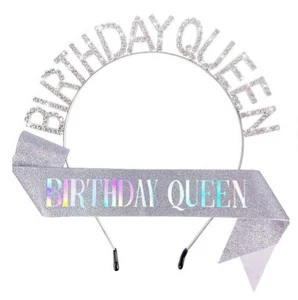 Adult Women Birthday Girl Cosplay Cartoon Foil Print Glitter Sash Tiara Kit-Polyester Material Party Supplies Gift
