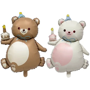 Matte Bear Foil Balloons Single Custom Hot Sale Animal Retro Cartoon Cute Rainbow Children's Birthday Christmas Party Decoration