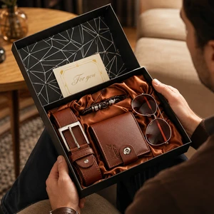 Luxury Men's Leather Belt Perfume Keychain Pen Set-Personalized Business Gift for Dad Father's Day New Year Christmas