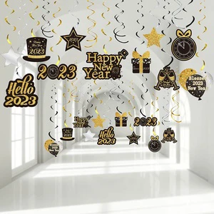 HAWIN 30 Pack Indoor Outdoor Holiday Party Supplies 2023 New Year Eve Hanging Swirls Ceiling Decorations