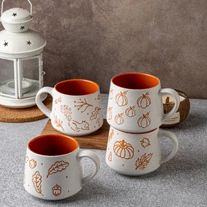 Thanksgiving Harvest Ceramic Mugs Porcelain Drinkware with Squirrel & Pumpkin Prints Grateful Cups for Home