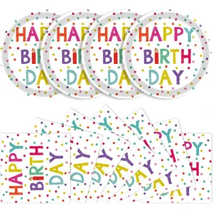 Custom Colorful Birthday Disposable Paper Plates and Napkins Set Birthday Party Paper Tableware Supplies for Kids Adults
