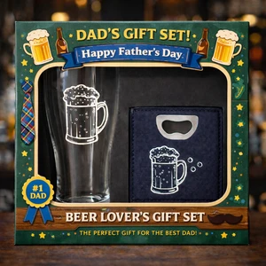 Father's Day Beer Set Beer Lovers Gift Set With Pint Glass and Bottle Opener for Dad Fathers Day Birthday Gift
