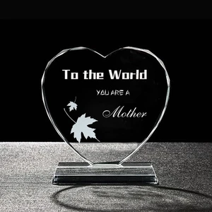 Heart-Shaped Crystal Glass Laser Etched Gift for Mother's Day