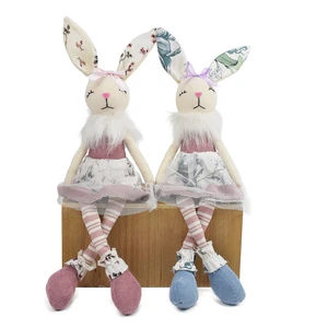 16.5 Inch Spring Product Holiday Farmhouse Table Ornaments Stuffed Sitting Bunny Easter Decorative Rabbit with Long Ear