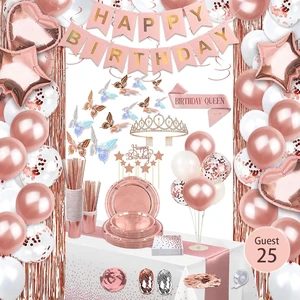 Girls Birthday Party Decorations Set Balloons Banner Tableware Party Supplies for Kids Baby Shower Bulk Wholesale