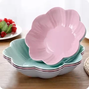 Eco-friendly Multifunctional Serving Tray Wheat Straw Food Grade Plastic Flower Shaped Fruit Nut Bowl Snacks Plant Dishware