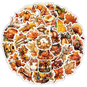 50pcs/bag Cartoon Thanksgiving Stickers Custom logo Waterproof Vinyl Journal Sticker Decoration Turkey Sticker for Home Holiday