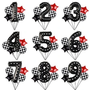 New 40-Inch Eco-Friendly Race Track Black White Striped Digital Balloon Set for New Year Birthday Racing Car Theme Party