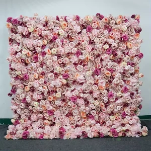 Artificial Fabric Florable Roll up 3D 5D Flower Wall Panel Backdrop for Chinese New Year & Graduation Events Customizable Sizes