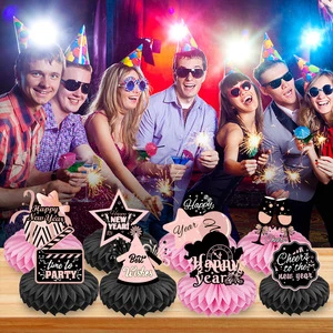 2025 Happy New Year Pink Honeycomb Ball Pendant Party Tableware & Table Decoration