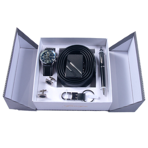 Valentine's Day Father's Day Men's Business Gift Set Stainless Steel Flip Watch Sunglasses Belt Gift Box Letterpress Printing
