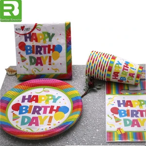 Happy Kids Birthday Party Set Theme Tableware Party Supplies Decorations Paper Plates and Cups Napkins Straws