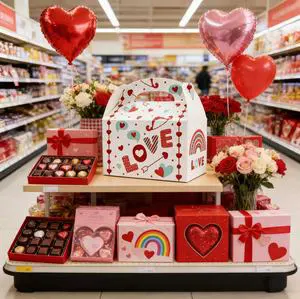 Valentine's Day Portable Paperboard Square Foldable Gift Treat Boxes Magnetic Closure Heart Designs Cupcakes Romantic Love Party