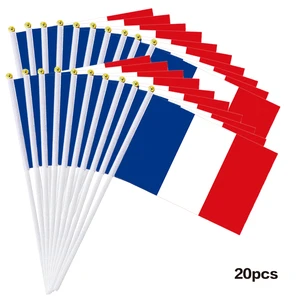 French Hand Flags on Stick 20 Pack 11.8*7.8 Inch Small France Hand Held Flag for Parade Handouts Cultural Events National Day