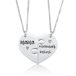 Fancy Day Mothers Day Gift Mama Mother Daughter Necklaces Stainless Steel Necklace Love Heart Mama Necklace