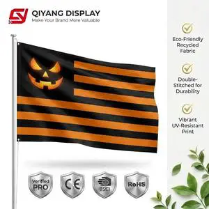 Promotional Screen Printed Sublimation Knitted Polyester Flags Double Side 3x5ft Custom Festival Flag With Halloween Logo