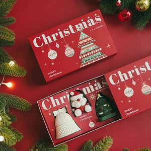 3 Piece Handmade Christmas Candle Gift Set Christmas Tree vessels Santa Claus Bell Shape Scented Candle for Holiday Party Gifts