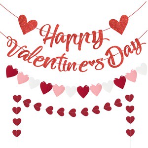 Valentine's Day Chinese Valentine's Day Happy Heart-Shaped Red Banner Party Decorations