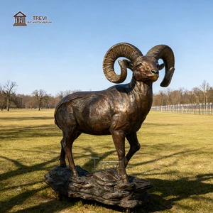 TREVI Bronze Big Horn Sheep Sculpture Life Size Animal Goat Statues For Castle Wilderness Outside