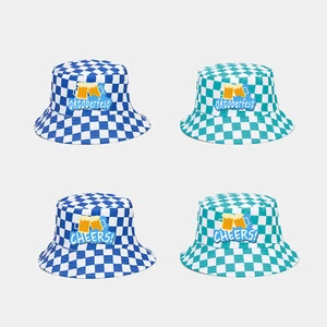 Germany for October Beer Festival Party Summer Fisherman Hat Blue and White Plaid Sunshade Hat