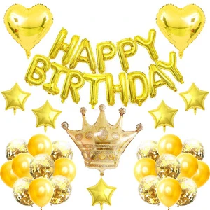 Gold Rose Gold Theme Happy Princess Adult Birthday Party Supplies Set Crown Foil Balloon Birthday Party Decoration Kits