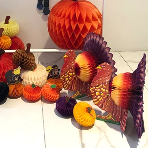 Thanksgiving Turkey Centerpiece Decorations Paper Craft 3D Tissue Pumpkins Handmade Cartoon Style For Table Decor