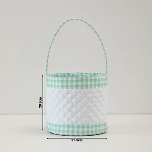 Personalized Quilted Gingham Easter Basket with Name Empty Custom Monogram Bunny Easter Bag