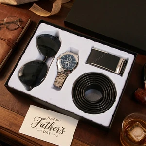 Gifts for Fathers Day Men's Gift Sets with Box 4-in-One Gift Set -Watch, Sunglasses, Belt & Money Clip for Business & Gifting