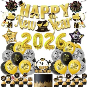 New Year Christmas Photo Props Decor Set 40pcs Latex Aluminum Foil Balloons Ribbons Cake Toppers Banner-Party Theme Decorations