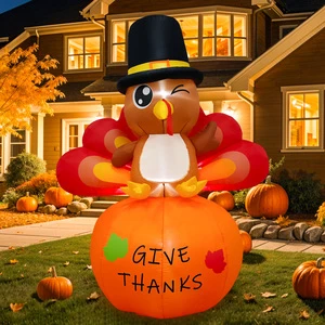 Ourwarm Outdoor Thanksgiving Decorations Thanksgiving Inflatable Turkey and Pumpkin for Festive Yard Displays