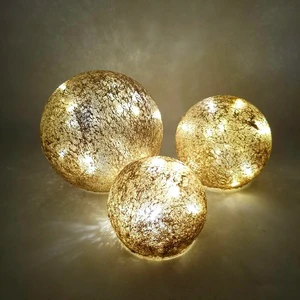 Led 3 Set Glass Ball Christmas Ornaments Gray Warm Yellow Luminous Light for Christmas Gifts Bedroom Decorations