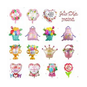 Mother's Day Romance Waterproof Gift Basket with Aluminum Foil Trophy & Heart Balloons for Party Decorations & Celebrations