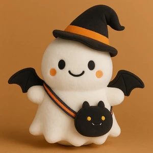Custom Halloween Ghost Plush Toy With Witch Hat Bat Wings And Cute Bag Plush Ghost With Candy Bag For Kids Gift