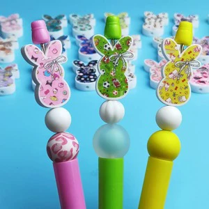 2026 Easter New Product Rabbit Silicone Printed Pearl Easter Egg Beads DIY Necklace Accessories