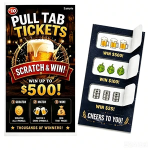 Free Design Custom Print Pull Tab Tickets Lottery Ticket Three Windows Pull Tab Tear Off Tickets for Fundraising Event